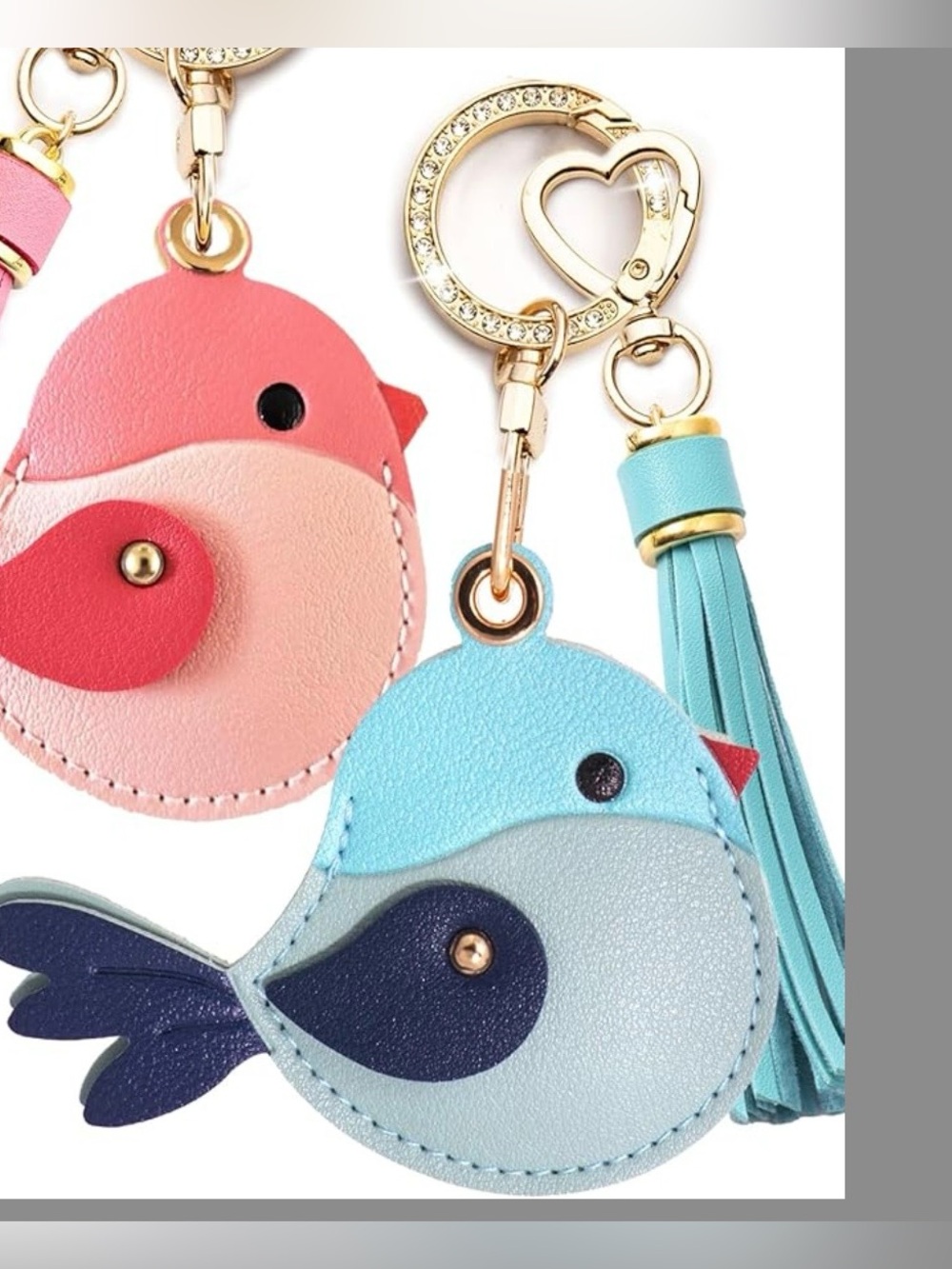 Keychain AirTag bag, charm, leather blue bird 🐦 with detachable tassel NWT - Picture 3 of 7
